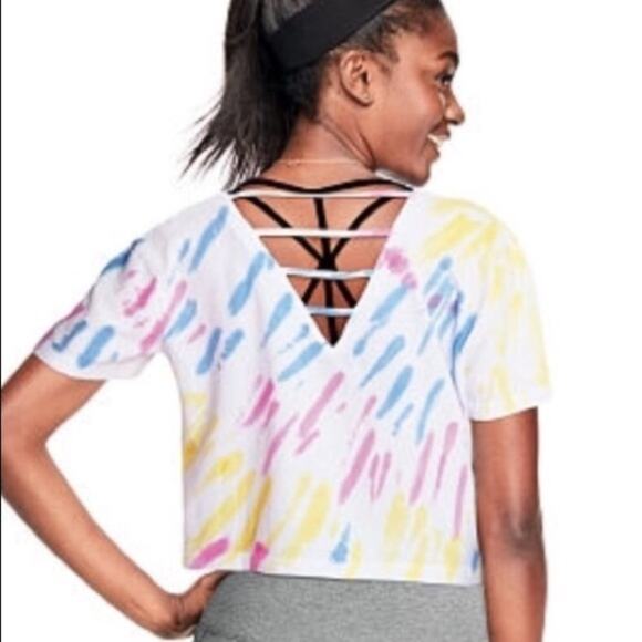 PINK Victoria's Secret Ladder Back Tie Dye Cropped Tee XS - Picture 13 of 13
